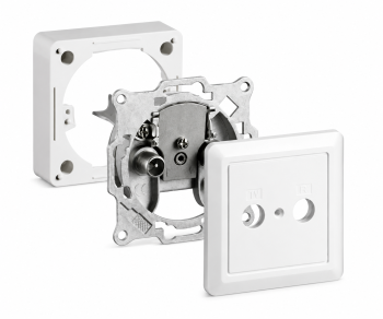Antennecontactdoos 2-gats voor TV/radio, 10 dB, universeel voor inbouw en opbouw, steek-/eindcontactdoos, wit, DINIC blisterverpakking