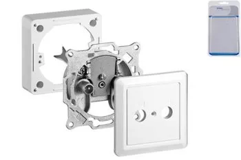 Antenna socket 2-hole for TV/radio, 10 dB, universal for flush-mount and surface-mount, junction/end box, blister pack