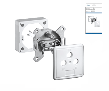 DINIC-antenneuttak 3-hulls for TV og radio, universal for innfelt og utenpåliggende montering, hvit, DINIC-boks med eurohull