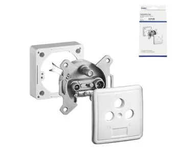 DINIC aerial socket 3-hole for TV and radio universal for flush and surface mounting, white, DINIC box with Euro hole