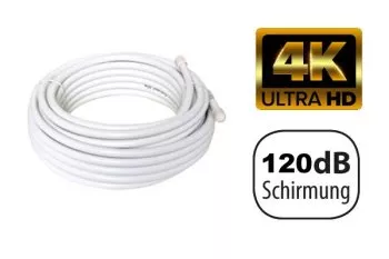 Cabo coaxial de instalação TV / SAT, 120dB, classe A++, 4 vezes blindado, em rolo, comprimento 50,00m