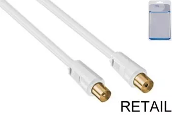 Coaxial antenna cable male to female, gold plated, quad shielded, white, length 7.50m, blister pack