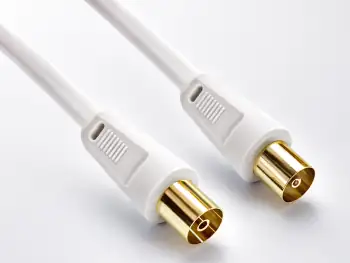 Coaxiale antennekabel stekker naar contactdoos, verguld, viervoudig afgeschermd, wit, DINIC blister, lengte 7,50m