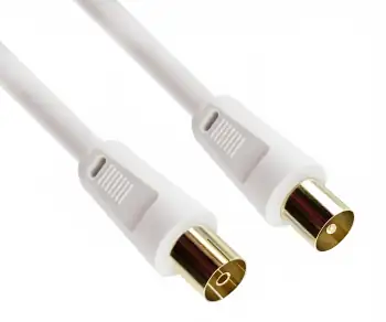 Coaxiale antennekabel stekker naar contactdoos, verguld, viervoudig afgeschermd, wit, DINIC blister, lengte 7,50m