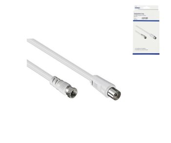DINIC SAT-adapterkabel, F-stekker naar coaxkoppeling, wit, DINIC-doos met Euro-gat, lengte 2,50m