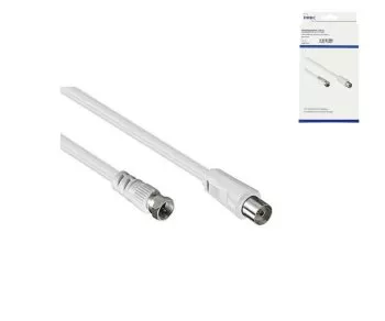 DINIC SAT Adapterkabel, F-Stecker auf Koax Kupplung, weiß, DINIC Box mit Euroloch, Länge 2,50m