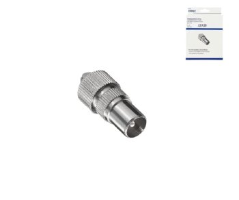 Koaxiální zástrčka 9,5 mm se šroubovým připojením, kovové provedení pro koaxiální kabel 4,5 - 7,5 mm, krabička DINIC s eurootvorem