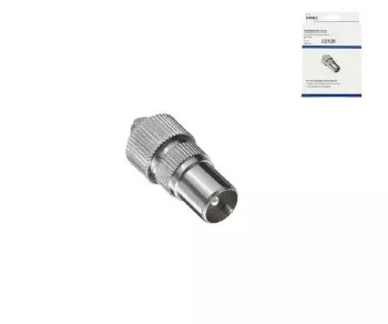 Koaxial Stecker 9,5mm mit Schraubanschluss, Metallausführung für Koaxialkabel 4,5 - 7,5mm, DINIC Box