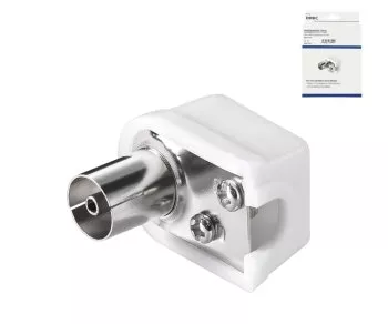 Raccordo a gomito coassiale DINIC in plastica (sottile), fissaggio a vite, connessione al cavo coassiale, scatola DINIC con foro Euro