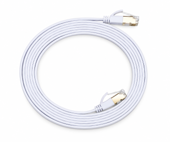 Cable de conexión Cat.6, plano, PiMF/STP, blanco, caja DINIC con euroagujero, longitud 1m