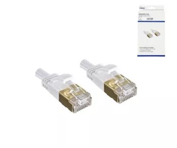 Patchkabel Cat.6, flach, PiMF/STP, weiß, DINIC Box mit Euroloch, Länge 1m