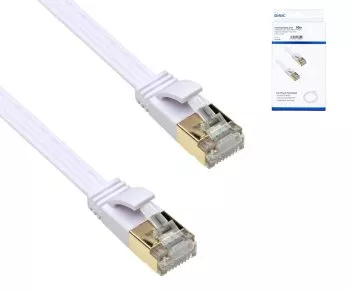 Patchkabel Cat.6, flach, PiMF/STP, weiß, DINIC Box mit Euroloch, Länge 10m