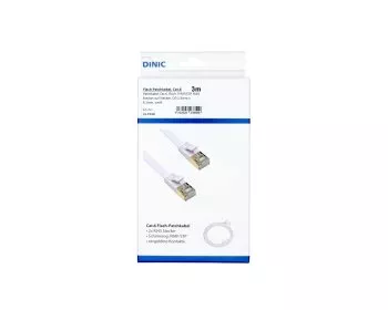 Patchkabel Cat.6, flach, PiMF/STP, weiß, DINIC Box mit Euroloch, Länge 3m