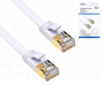 Cable de conexión Cat. 6, plano, PiMF/STP, blanco, caja DINIC con orificio europeo, longitud 5 m