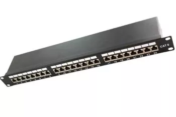 Patch panel Cat.6/5e, 19", 1 U, 24 portů 24x RJ45 jack, LSA, STP, plně stíněný, černý