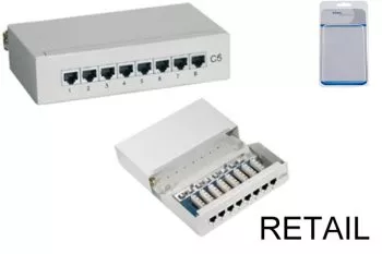 Patchpanel Cat.6/5e, 8 Port, voll geschirmt 8x RJ45 Bu.,Tisch- und Wandmontage, beige