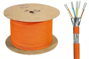 Cat.7 network installation cable, PiMF, 500m 100Ohm, 10GB, AWG 23, 1000 MHz, FRNC-B, orange