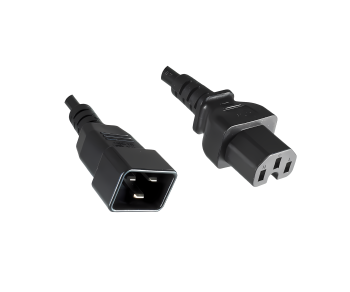 Hot appliance cable C15 to C20, 1mm², extension, VDE, black, length 1.80m