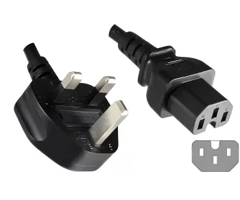 Netzkabel England UK Typ G 10A auf C15, 1mm², Zulassung: ASTA, schwarz, Länge 1,80m