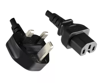 Netzkabel England UK Typ G 10A auf C15, 1mm², Zulassung: ASTA, schwarz, Länge 1,80m