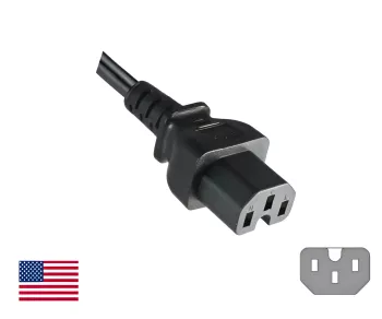Netzkabel Amerika USA NEMA 5-15P, Typ B auf C15, AWG14, SJT, Zulassungen: UL/CSA, schwarz, Länge 1,80m