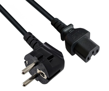 Netzkabel CEE 7/7 90° auf Warmgerätestecker C15, 1mm², VDE, schwarz, Länge 1,80m