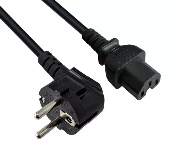 Cabo de rede CEE 7/7 90° para ficha de aparelho quente C15, 1mm², VDE, preto, comprimento 5,00m