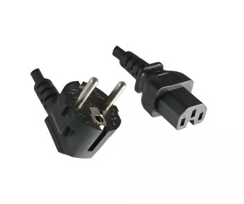 Netzkabel CEE 7/7 90° auf Warmgerätestecker C15, 1mm², VDE, schwarz, Länge 1,80m