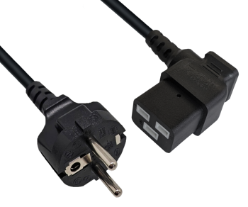 Netzkabel CEE 7/7 auf C19 90°, 1mm², VDE, schwarz, Länge 1,80m