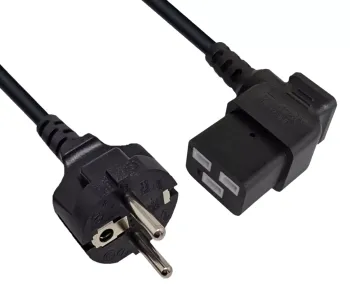 Netzkabel CEE 7/7 auf C19 90°, 1mm², VDE, schwarz, Länge 1,80m