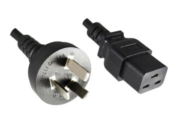 Mains cable China type I (16A) to C19, 1.5mm², approval: CCC, black, length 1.80m