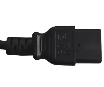 Netzkabel CEE 7/7 90° auf C19, 1,5mm², VDE, schwarz, Länge 3,00m