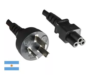 Mains cable Argentina type I to C5, 0.75mm², approval: UL de ARG, black, length 1.80m