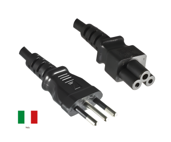 Netzkabel Italien Typ L auf C5, 0,75mm², Zulassung: IMQ, schwarz, Länge 1,80m