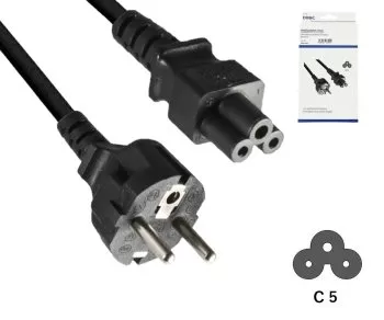 Power cord Europe CEE 7/7 to C5, 0,75mm², VDE, black, length 1,80m, DINIC box