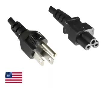 Netzkabel Amerika USA NEMA 5-15P, Typ B auf C5, AWG18, SVT, UL Zulassung, schwarz, Länge 1,80m