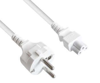 Netzkabel Europa CEE 7/7 auf C5, 0,75mm², CEE 7/7/IEC 60320 auf C5, VDE, weiß, DINIC Box mit Euroloch, Länge 1,80m