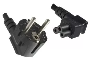 Power cord Europe CEE 7/7 90° to C5 angled, 0,75mm², VDE, black, length 5,00m