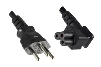 Power cord Switzerland type J (partly insulated) to C5 90°, 0,75mm², approval: SEV, black, length 3,00m