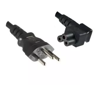 Mains cable Switzerland type J (partially insulated) to C5 90°, 0.75mm², approval: SEV, black, length 3.00m