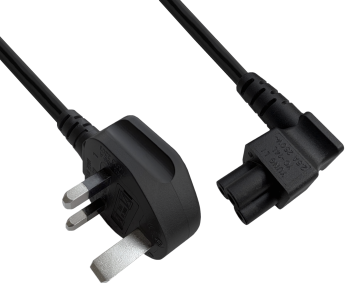 Netzkabel England UK Typ G 5A auf C5 90°, 0,75mm², Zulassung: ASTA, schwarz, Länge 3,00m