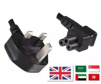 Netzkabel England UK Typ G 5A auf C5 90°, 0,75mm², Zulassung: ASTA, schwarz, Länge 1,80m