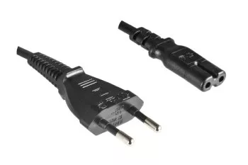 Power cord Euro plug type C to C7, 0,75mm², VDE, black, length: 10,00m