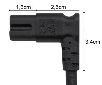 Tápkábel Euro dugó C-C7 90° (bal, jobb), 0,75mm², VDE, fekete, 2,00m hosszúságú