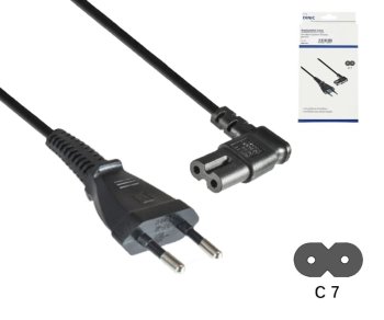 Netzkabel Eurostecker Typ C auf C7, 0,75mm², Eurostecker/IEC 60320-C7, VDE, schwarz, DINIC Box mit Euroloch, Länge 3,00m