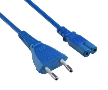 Netzkabel Eurostecker Typ C auf C7, 0,75mm², VDE, blau, Länge 1,80m