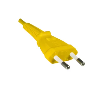 Power cable Euro plug type C to C7, 0.75mm², Euro plug/IEC 60320-C7, VDE, yellow, DINIC box with Euro hole, length 1.80m