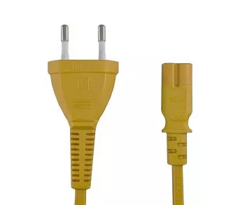 Napájecí kabel Euro zástrčka typ C až C7, 0,75 mm², VDE, žlutý, délka 1,80 m
