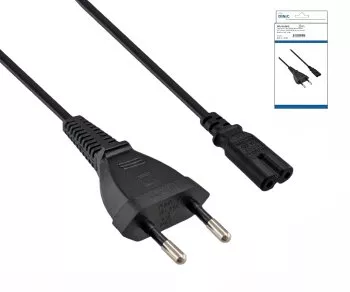 Napájecí kabel Euro zástrčka typ C na C7, 0,75 mm², Euro zástrčka/IEC 60320-C7, VDE, černý, délka 1,80 m, krabice DINIC