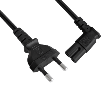Napajalni kabel KOREA 2pin do C7 90°, 0,75 mm², homologacija: oznaka KC (KTL), črn, dolžina 1,80 m